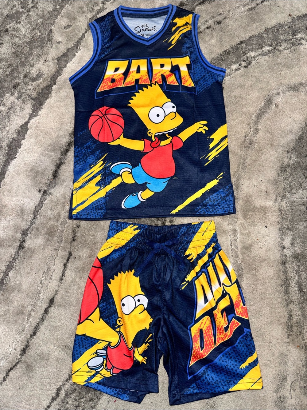 Kids Bart Simpson Basketball Jersey & Shorts Set - Navy & Yellow